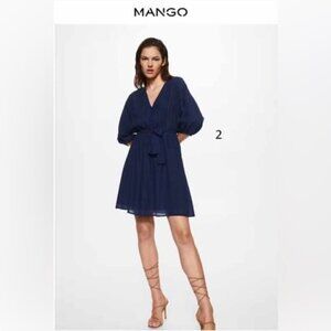 Mango - Women's Short Belted Dress - Blue. Size: 2 (US). NWT.